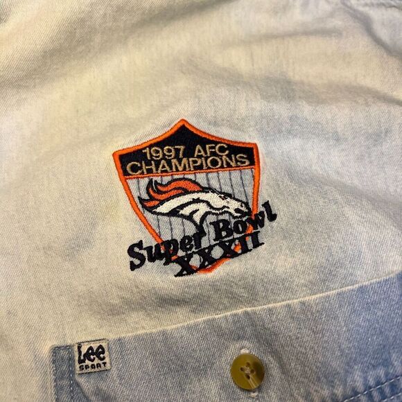Vtg Denver Broncos Lee Sports Denim Button Down Shirt Sz XL 1997 AFC Champs - Picture 6 of 6